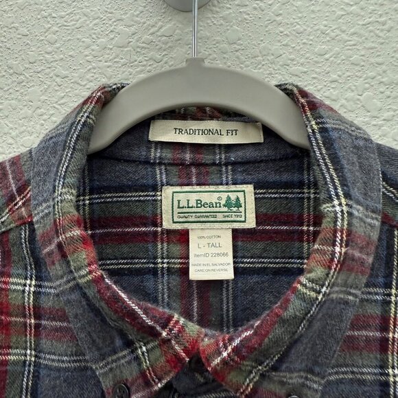 LL Bean Traditional Plaid Flannel Long Sleeve Button Down Shirt Mens Large Tall - Picture 2 of 5